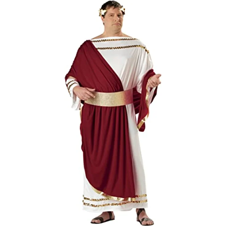 Metamorph Julius Cäsar Kostüm, XXL, elegante weiße Robe mit goldenen Borten, inkl. rotem Tuch und goldener Lorberkranz – Bild 1