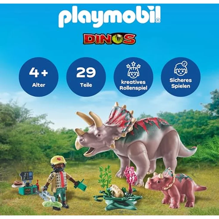 PLAYMOBIL Triceratops mit Jungtier, Dino-Forscher Set mit umfangreichem Zubehör, 71821 – Bild 3