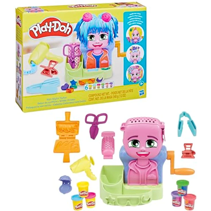 Play-Doh Friseursalon Pastryoline F8807, Kreativset mit 6 Tuben Knetmasse (3 Zweifarben) und Friseurzubehör – Bild 15