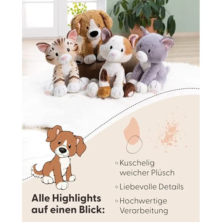 NICI Kuscheltier Hund 35cm - braun - Weiches Plüschtier aus recyceltem Material - Ideal zum Kuscheln & Spielen - Geschenkidee für Kinder & Erwachsene - 62154 – Bild 4