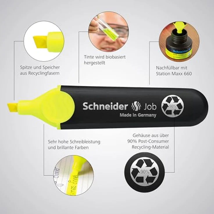 Schneider Job 150 Textmarker (aus recyceltem Kunststoff, ausgezeichnet mit Der blaue Engel) 8er Etui sortiert – Bild 3