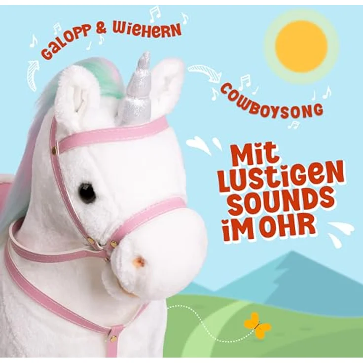 Pink Papaya Stehpferd zum draufsitzen | 60cm Spielpferd zum Reiten Rainbow | Pferd zum Reiten für Kinder mit Sound | Sattel Pferd – Bild 2