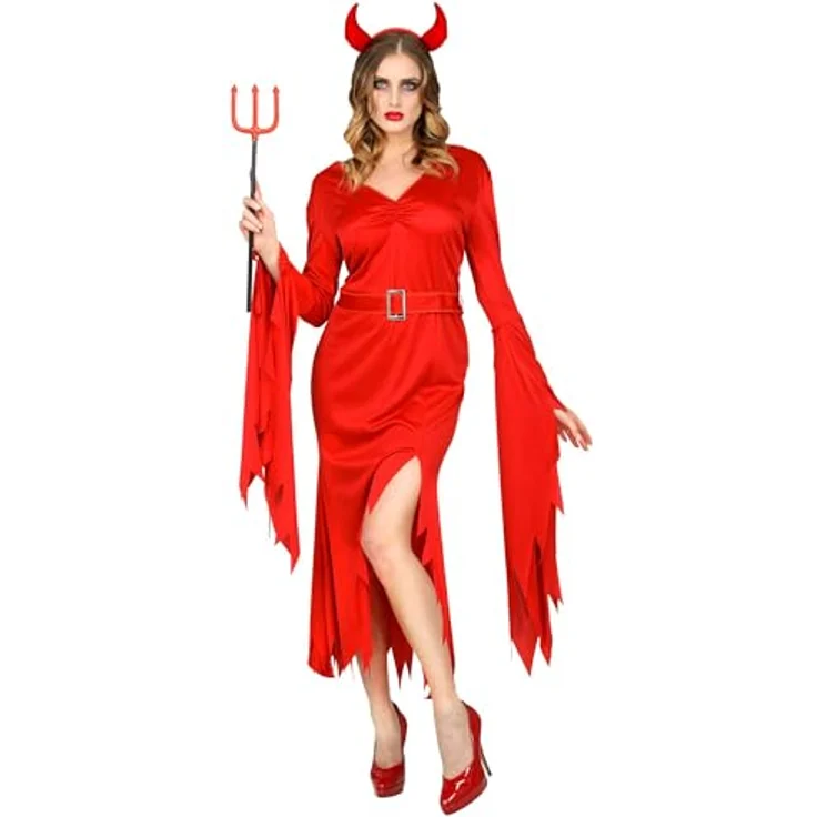 W WIDMANN MILANO Party Fashion Teufel Kostüm, rotes Kleid mit Gürtel und Teufelshörner, Größe XS, für Halloween und Fasching – Bild 1