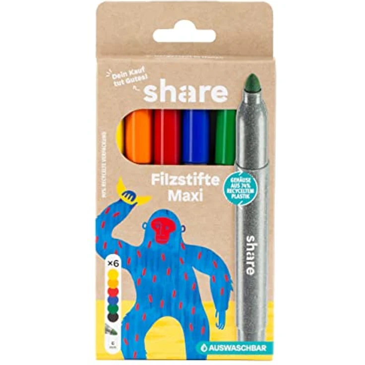 share Faserstift Filzstift Maxi, 6er-Set für Kinder, Grundfarben, 6 mm Strichstärke – Bild 2