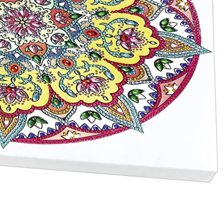 Ursus 43520003F - Diamond Painting Mandala Set 3, Bastelset mit Steinchen in gelb, weiß und rot, 1 Leinwand 30 x 30 x 1,5 cm – Bild 4