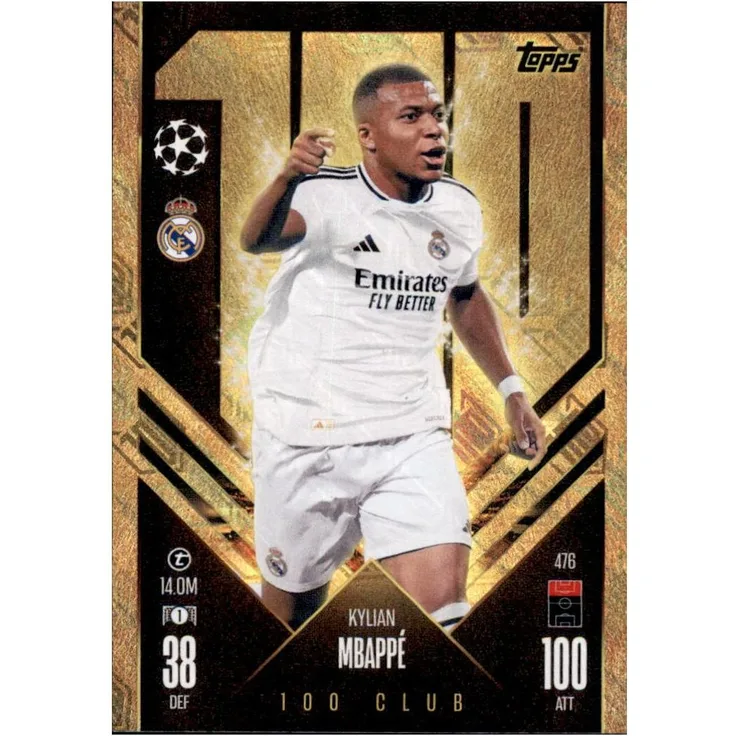 Topps Kylian Mbappé 100 Club Sammelkarte, Match Attax Champions League 2024/2025, Real Madrid