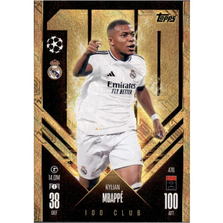 Topps Kylian Mbappé 100 Club Sammelkarte, Match Attax Champions League 2024/2025, Real Madrid