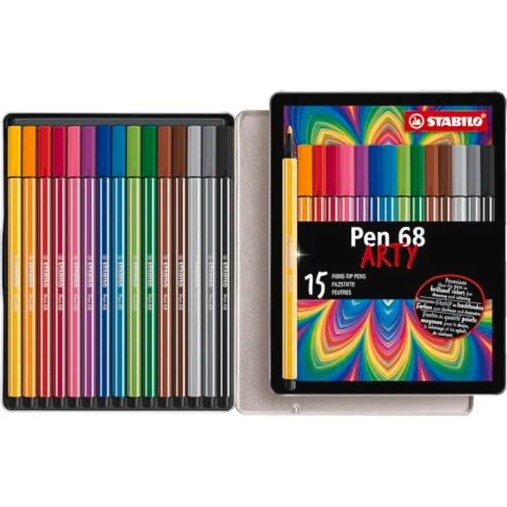 STABILO Faserstift STABILO Pen 68 Filzstift - 1 mm - 15er Metalletui - 65 Premiumfarben inklusive Neon und Pastell – Bild 2