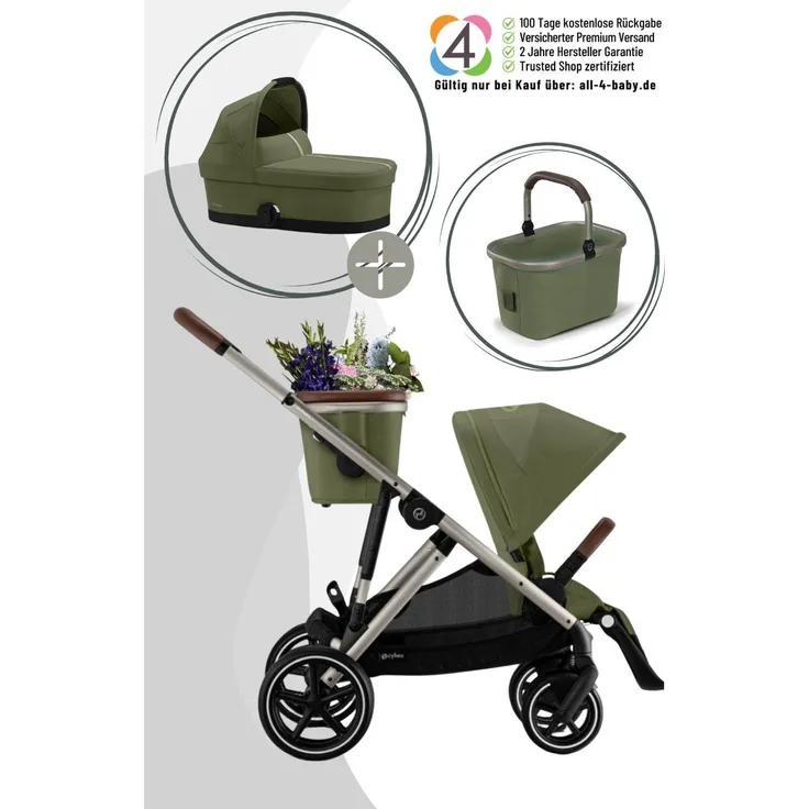 Cybex Gazelle S Kinderwagen inkl. Cot S Babywanne, Kombikinderwagen in vielseitig einsetzbarem Design