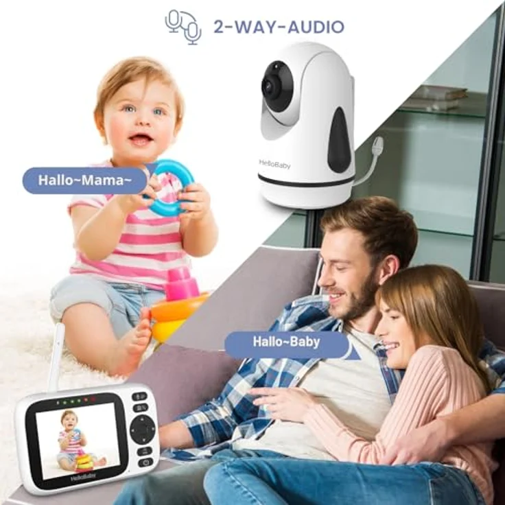 HelloBaby HB6339 Babyphone mit Kamera, 3,2 Zoll IPS Bildschirm, kabelgebunden, 2-Wege Audio, Nachtsicht, Temperaturalarm, 8 Schlaflieder – Bild 4