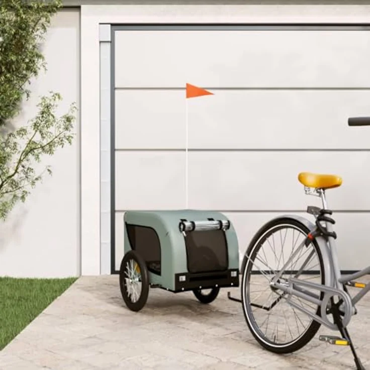vidaXL Fahrradhundeanhänger Hunde Grau und Schwarz Oxford-Gewebe und Eisen, mit PVC-Fenster und Reflektoren – Bild 3