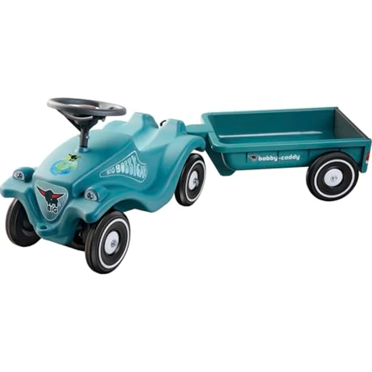 BIG Bobby Car Classic Eco 2.0, Rutschauto mit Anhänger aus Recycling-Material, TÜV-geprüft, ergonomisches Design, Türkis mit Grau, für Kinder ab 1 Jahr (bis 50 kg) – Bild 1