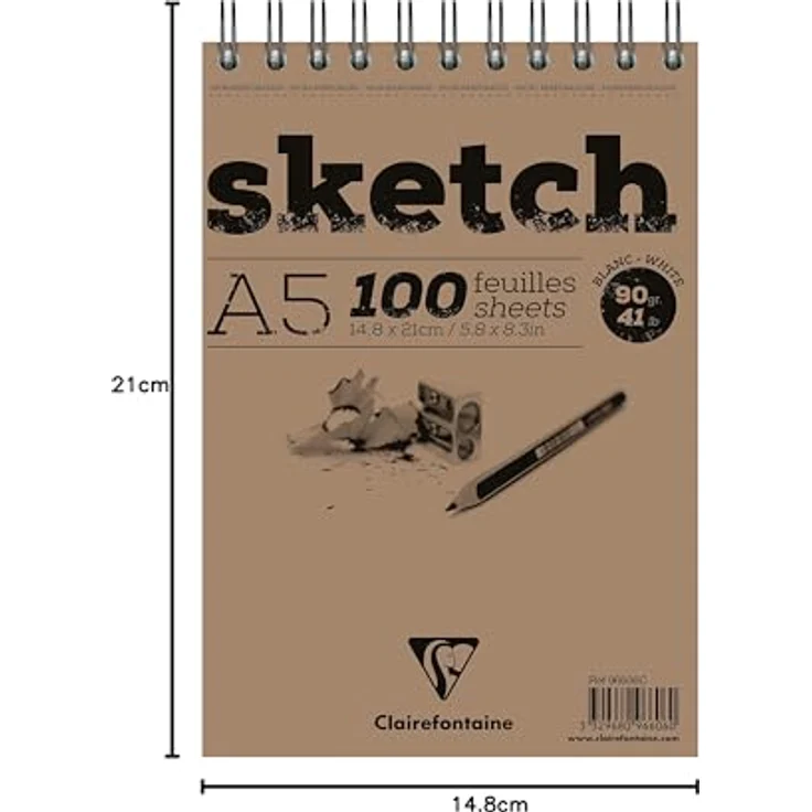 CLAIREFONTAINE Maltuch Skizzenblock A5, 90g Papier mit Doppelspirale, 100 mikroperforierte Blatt, für Bleistift und Marker – Bild 5