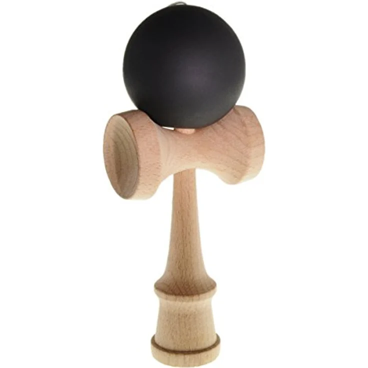 Ganzoo Kendama, klassisches Japanisches Holzsportgerät aus Buche schwarz, Kugel mit Loch an Schnur, 3 Fangteller für Geschicklichkeit und Tricktraining – Bild 4