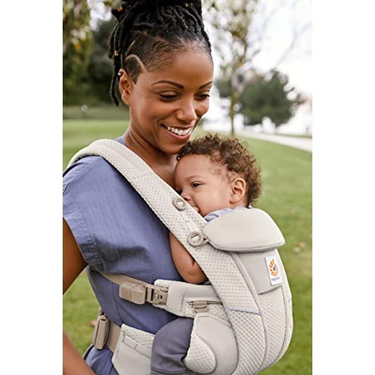 Ergobaby Omni Breeze Babytrage für Neugeborene ab Geburt bis 20kg, 4 Positionen SoftFlex Mesh Ergonomische Babybauchtrage Rückentrage Baby-Tragetasche (Natural Beige) – Bild 6