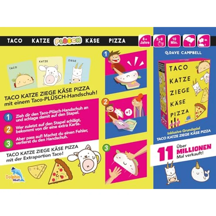 Asmodee Taco Katze Plüsch Käse Pizza, inkl. Taco-Plüsch-Handschuh für das verrückte Reaktionsspiel – Bild 4