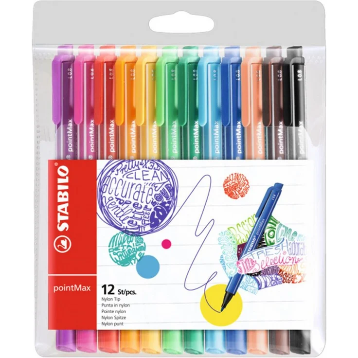 STABILO Faserstift STABILO pointMax Filzstift - 0,8 mm - 12er Set, robuste Nylonspitze, handliche Stiftlänge - blau – Bild 1