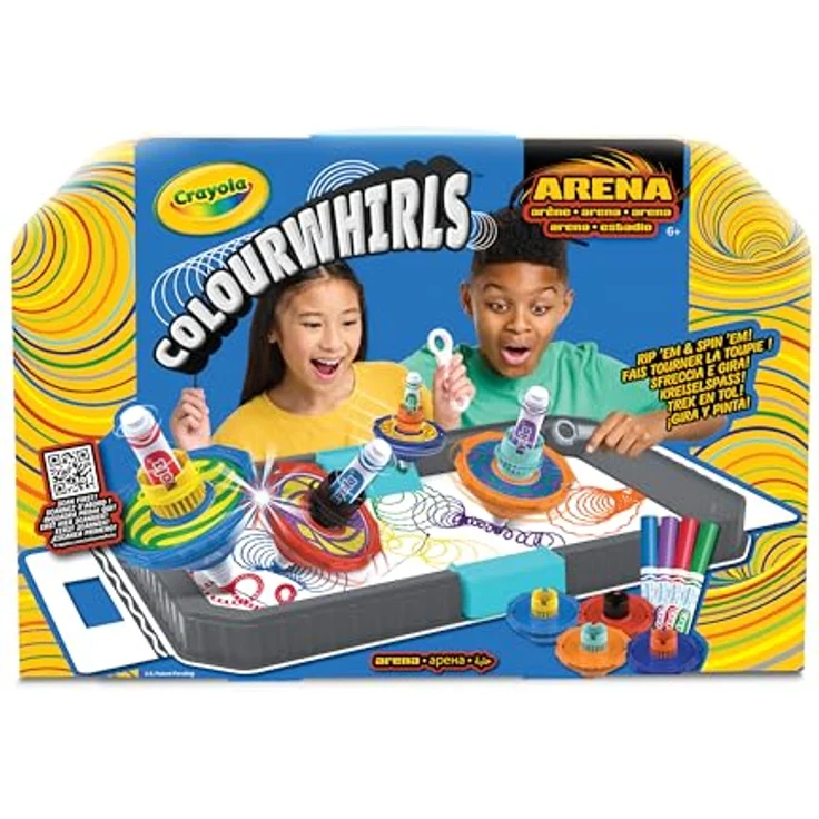 CRAYOLA ColourWhirls Challenge Arena, Kreiselspiel mit 4 bunten Kreiseln, für Familienspaß und kreative Wettbewerbe, ab 6 Jahren, 74-7697 – Bild 3