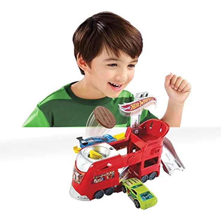 Hot Wheels Dine & Dash Playset, ausklappbares Rennbahn-Spielset mit Autowäsche, Garage und Spukhaus – Bild 3