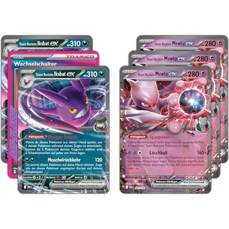 Pokémon PKM Liga-Kampfdeck Rockets Mewtu, spielbares Deck mit 60 Karten, inkl. Team Rockets Mewtu-ex und Iksbat-ex, Schadensmarken-Würfel und Strategieanleitung – Bild 5