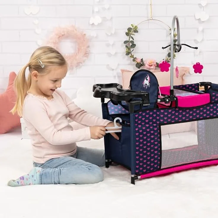 Bayer Puppenbett Puppenmultibett, blau, Mit integriertem Hochstuhl, Wickelablage und Mobile – Bild 5