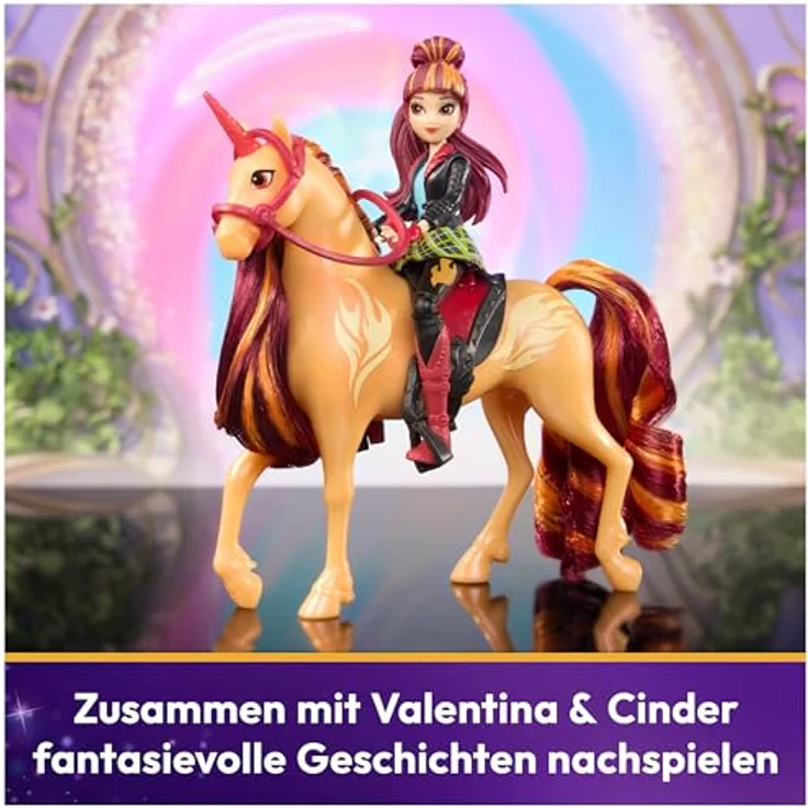 Spin Master Anziehpuppe 6066850 Unicorn Academy - Valentina und Einhorn Cinder, Feuerthema, 12 cm groß, 7 Gelenke, ab 4 Jahren – Bild 5