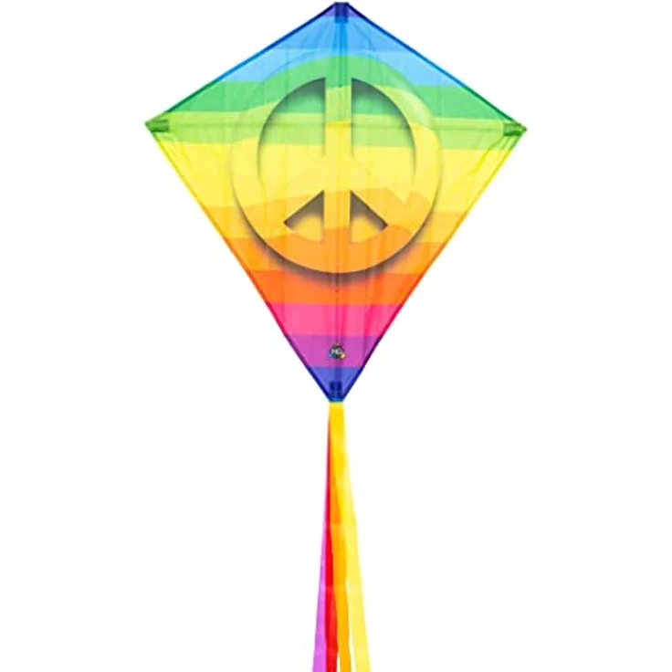 HQ Eddy Kinderdrachen Rainbow Peace, Einleiner Drachen 68x68cm mit 2m Drachenschwanz, inklusive 40m Polyesterschnur, ideal für wenig Wind, ab 5 Jahren – Bild 1