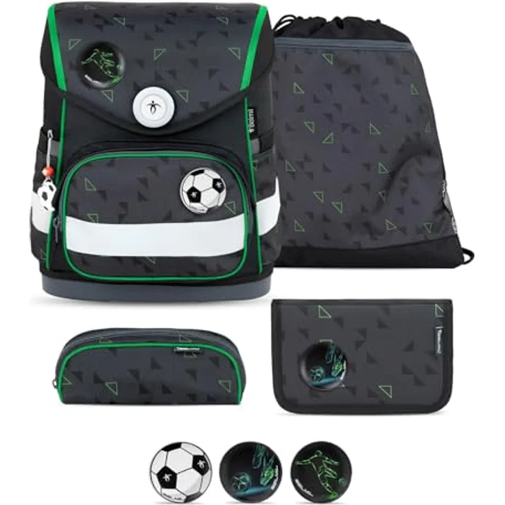 Belmil Compact mit Patches, 5-teiliges Schulranzen Set mit Brustgurt, DIN A4 geeignet, 19 L Volumen, Striker X – Bild 1