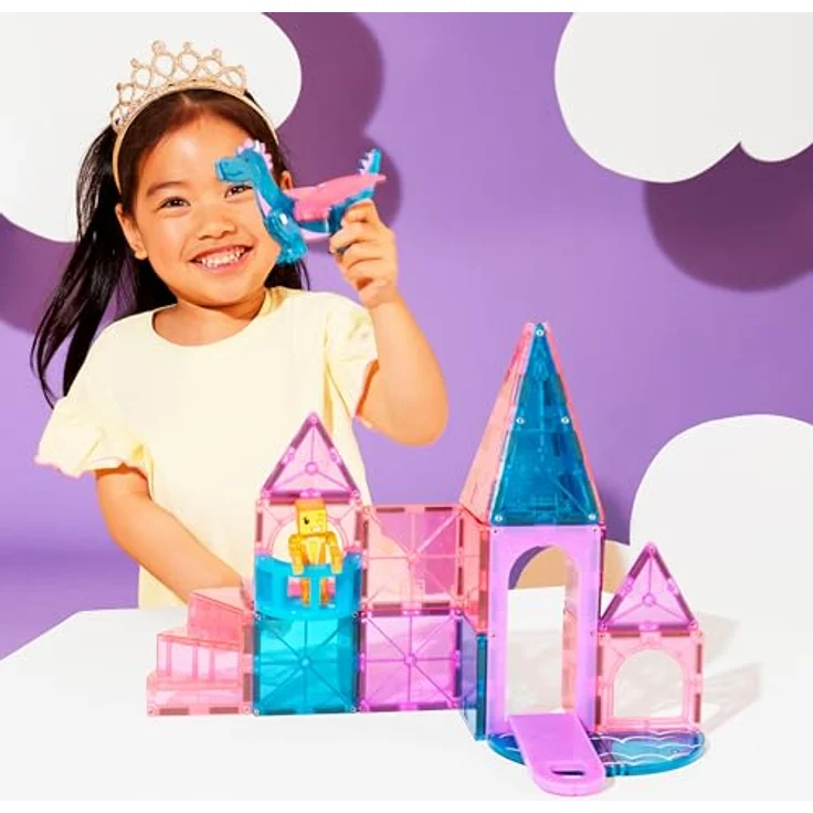Magna-Tiles Castle 25-teiliges Magnetbauset mit Zugbrücke, Drachenfigur und Wendeltreppe, geeignet für Kinder ab 3 Jahren – Bild 2