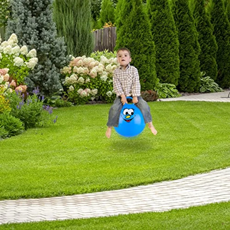 relaxdays Hüpfball für Kinder, grün, mit Griff und fröhlichem Gesicht, fördert Gleichgewicht und Muskelaufbau, max. Traglast 150 kg – Bild 5