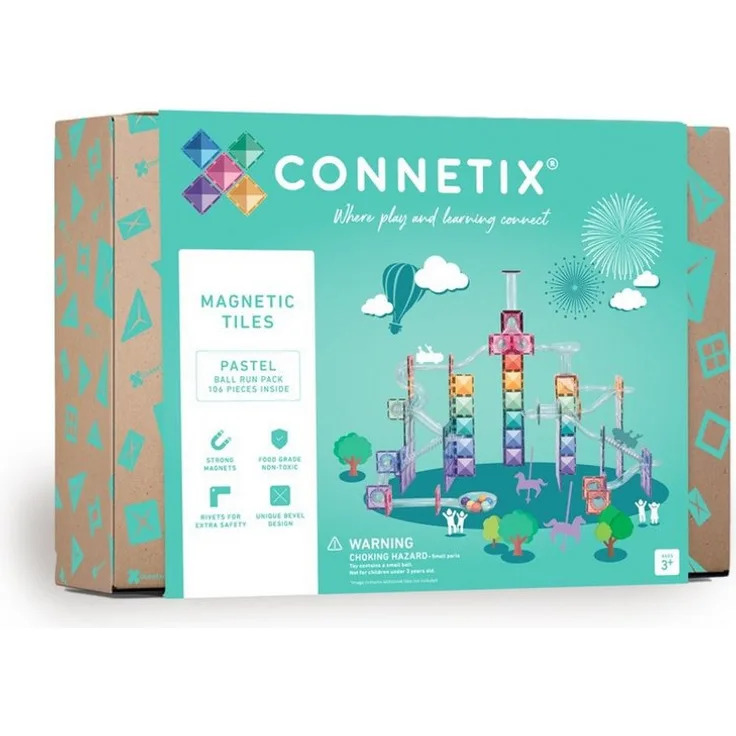 Connetix Magnetspielbausteine Kugelbahn Pastel Ball Run Pack verstärkte Magnete Lernspiel, 106 Teile, ab 3 Jahren