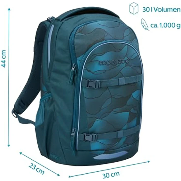 Coocazoo EVERY „Christal Waves“, ergonomischer Schulrucksack in Blau, höhenverstellbar mit Brustgurt & Hüftgurt, 30L Volumen, reflektierende Elemente, für ab der 3. Klasse – Bild 2