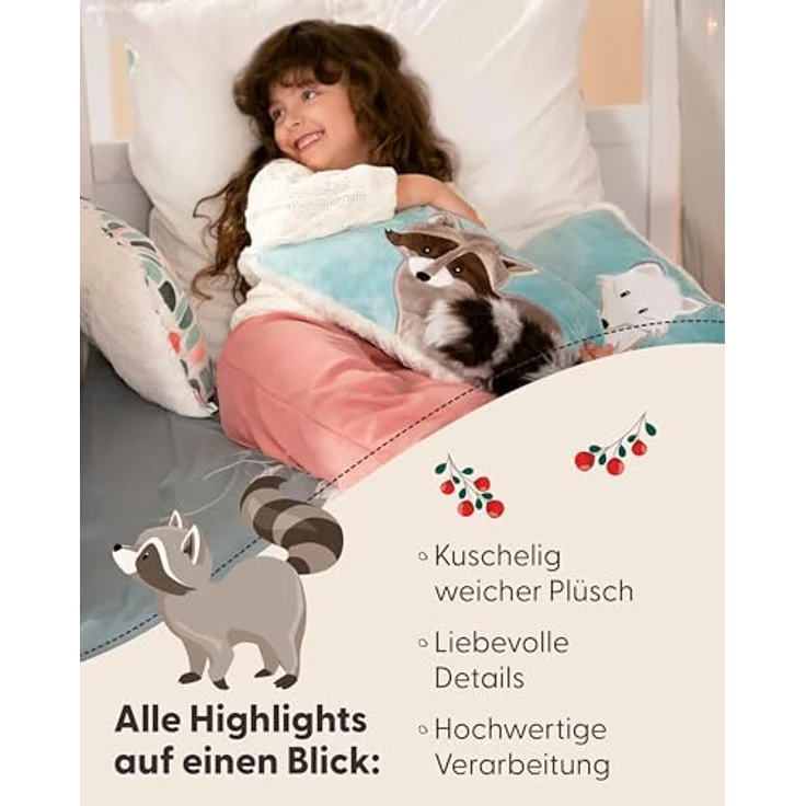 Nici Kuscheltier Nici Kissen Waschbär Lenno 43 x 25 cm, kuschelweicher Plüsch, hellblau/grau – Bild 4