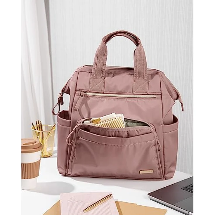 Skip Hop Mainframe Wickeltaschen-Rucksack, große Kapazität mit breiter Öffnung, Wickelunterlage und Kinderwagen-Befestigung, Dusty Rose, 17.5x6.25x13 cm – Bild 2
