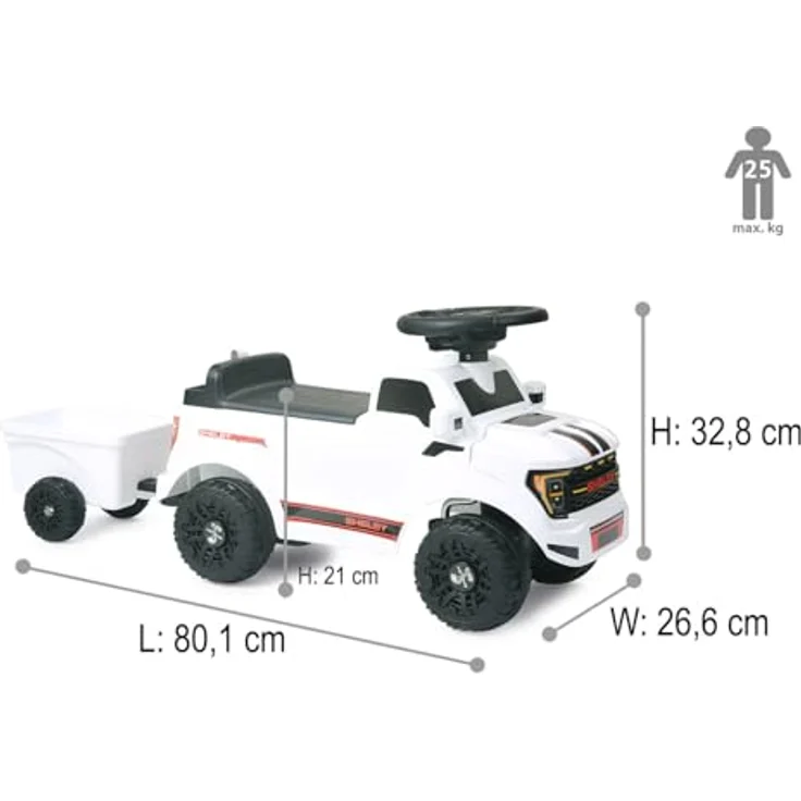 Weiss Rutscher Shelby Ford F-150 Raptor, Kinderfahrzeug mit Anhänger, weiss, ideal für Kleinkinder ab 12 Monaten mit Spielfunktionen – Bild 3