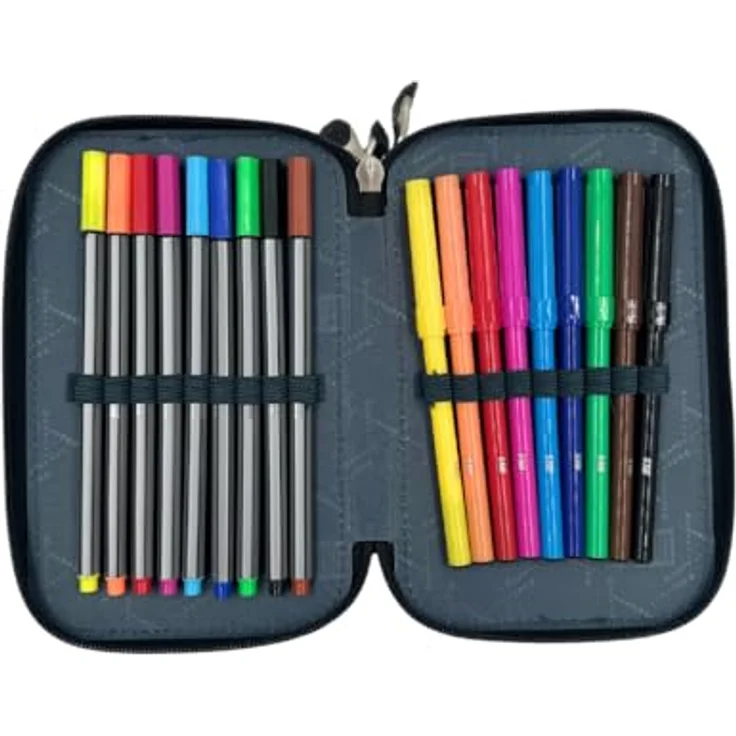 Goldkids Federmäppchen 3 Fächer, gefüllte Schüleretui 46-teilig mit buntem Design, inkl. 18 Buntstifte, 9 Filzstifte und Hausaufgabenheft – Bild 4
