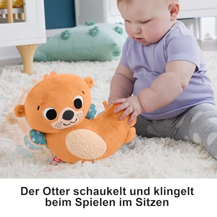 Fisher-Price Sensorik-Plüschspielzeug für Babys, Wippender 2-in-1-Otter mit Spielbuch, HXG96 – Bild 3