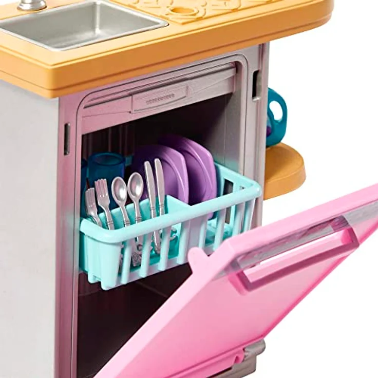 Barbie Mini Playset 2, Puppenhausmöbel Set mit Geschirrspüler, Spüle und Dekorationen – Bild 4