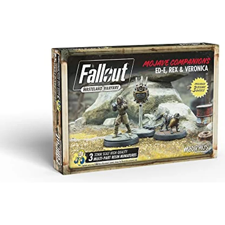 Modiphius Fallout: Wasteland Warfare - Ed-E, Rex und Veronica, Sammelfiguren Set mit Landschaftlichen Basen – Bild 2