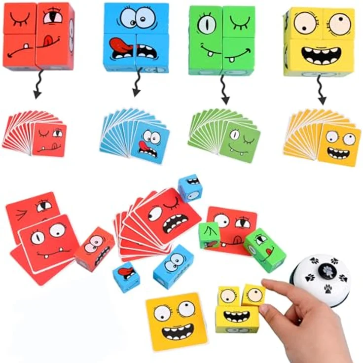 Holz-Ausdruck Spielzeug Würfelpuzzle, Interaktives Knobelspiele Holzwürfel Spiel Puzzle Bauwürfel, Holzspiel Gesellschaftsspiel & Knobelspiel für Kinder als Familienspiel mit Klingel – Bild 4