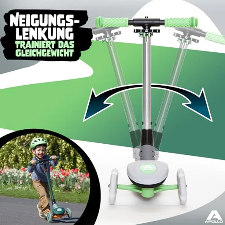 Apollo Whizzie LED Kinderroller, höhenverstellbarer Dreiradscooter für Kinder ab 3 Jahre, stabil und sicher bis 60 kg – Bild 3