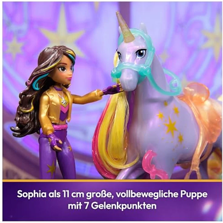 Spin Master Anziehpuppe Unicorn Academy - Sophia & Einhorn Wildstar, 12 cm große bewegliche Figuren mit echter Mähne und abnehmbarem Sattel – Bild 4