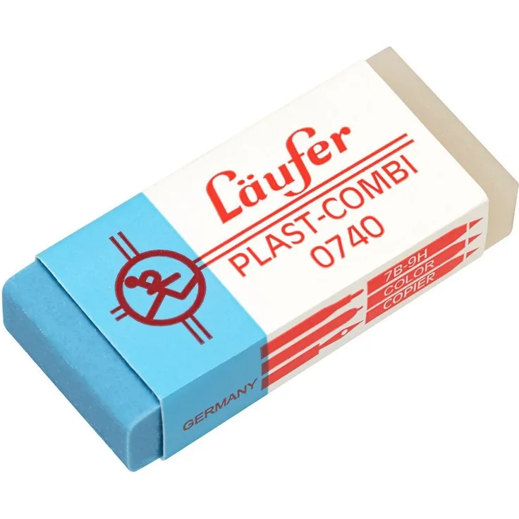 Läufer Radiergummi Läufer Kunststoff-Radierer PLAST COMBI, Allround-Talent für Blei- und Farbstifte, blauer Spezialradierer für Kugel- und Faserschreiber Tinte und Tusche