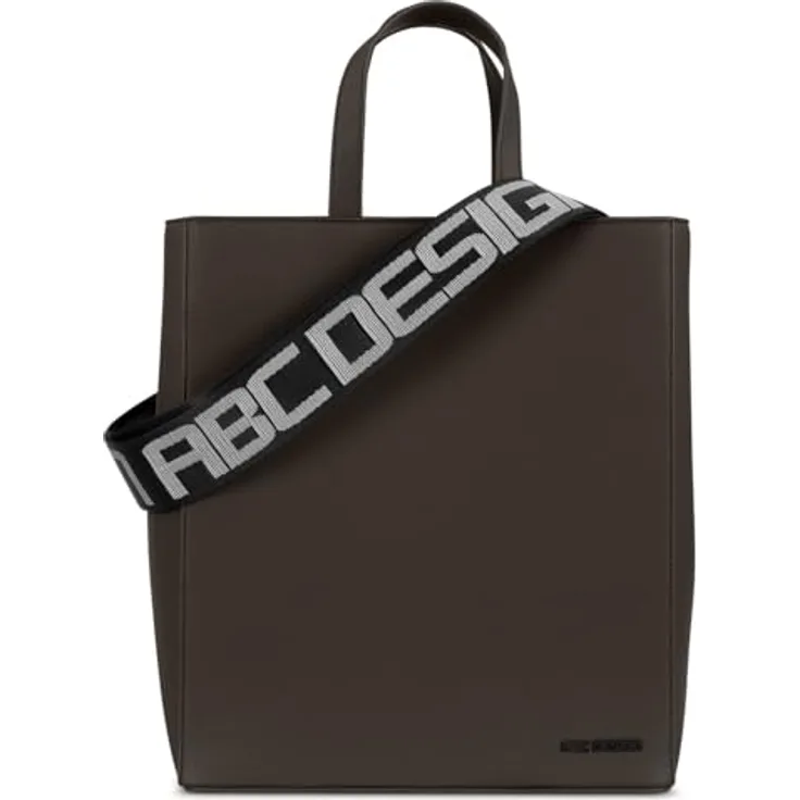 ABC Design Tote Bag Daily, vegane Leder Tragetasche in Dunkelbraun mit drei großen Staufächern und verstellbarem Schultergurt