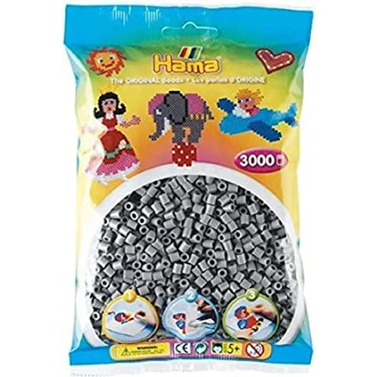 Hama Perlen 201-17 Bügelperlen Beutel mit ca. 3.000 bunten Midi Bastelperlen mit Durchmesser 5 mm in Grau, kreativer Bastelspaß für Kinder ab 5 Jahren, Klein – Bild 1
