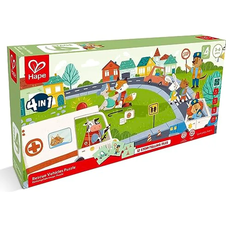 Hape E1639 Puzzle, Mehrfarbig - Förderung der kindlichen Entwicklung durch 4er Set mit Erzählplättchen