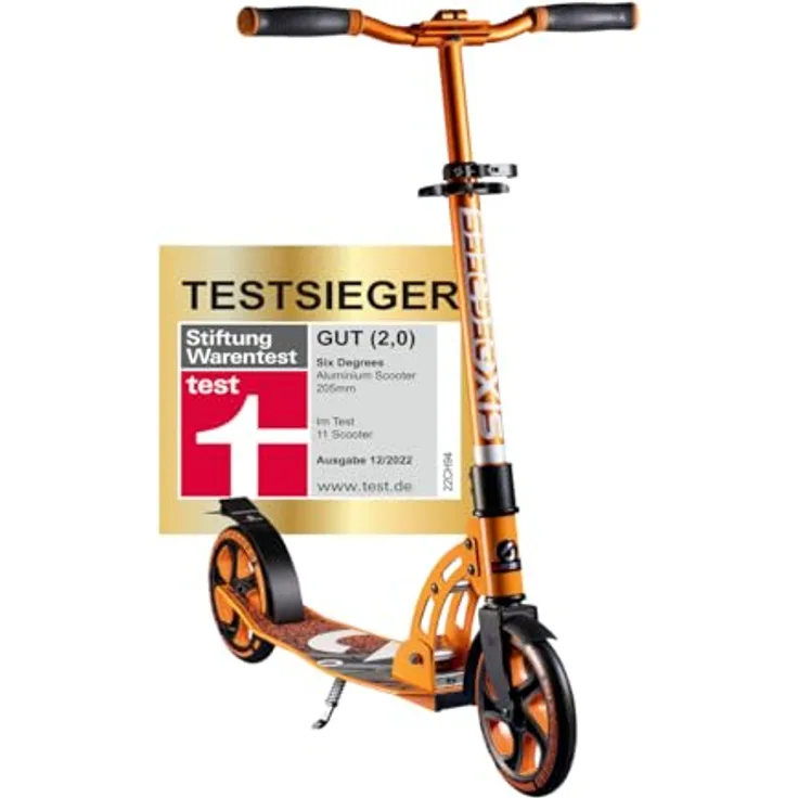 Authentic Sports Alu Scooter 205mm orange Six Degrees - Hochwertiger Aluminium Scooter mit praktischem Klappmechanismus