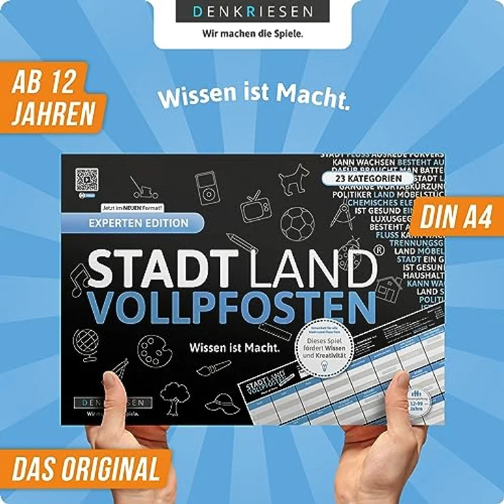 DENKRIESEN Stadt Land VOLLPFOSTEN® Experten Edition - A4 Partyspiel Familienspiel - 'Wissen ist Macht.' - Geschenkidee – Bild 2