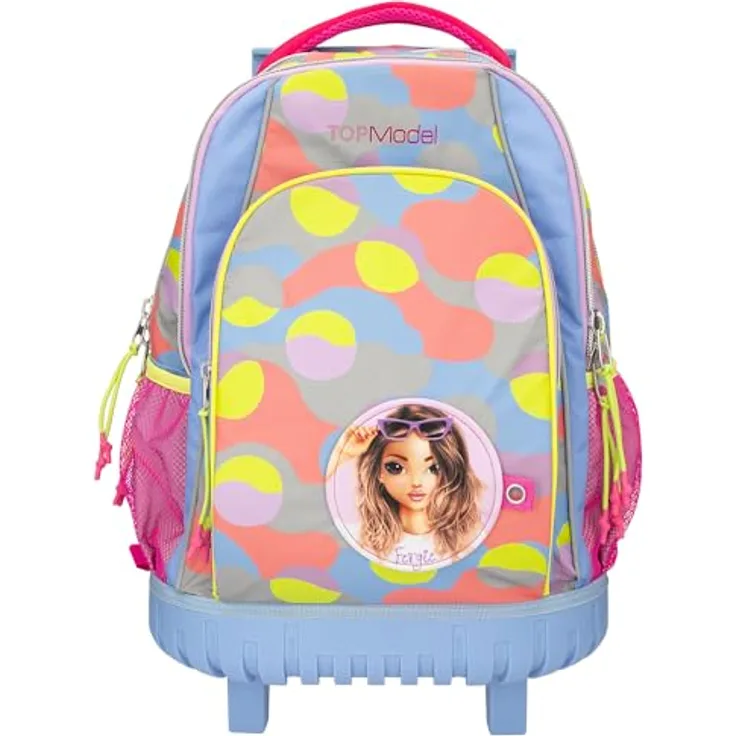 Depesche TOPModel Schoolbackpack Trolley FLASH, Kindergartenrucksack mit Reflektormaterial, lilafarben, 28 Liter Volumen, integrierter Trolley mit Teleskopgriff