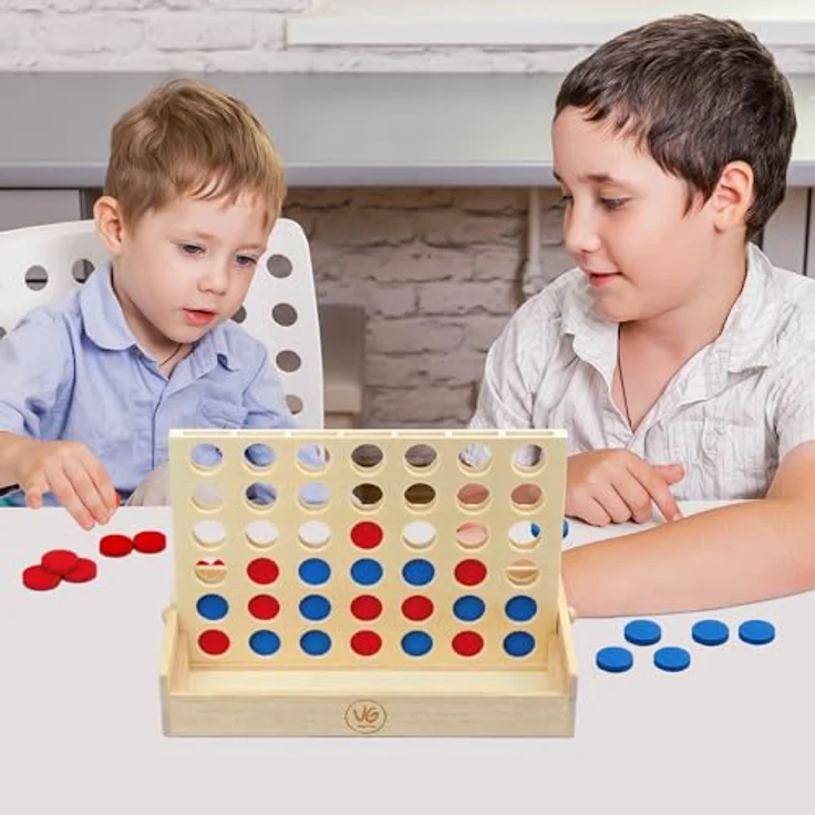 VingaHouse Vier gewinnt Holz, Kinder Brettspiel,4 in Einer Reihe Reihe Vertikales Brettspiel, Strategiespiel für 2 Spieler,Pädagogische Spielzeuggeschenke für Kinder geeignet（Holz） – Bild 3